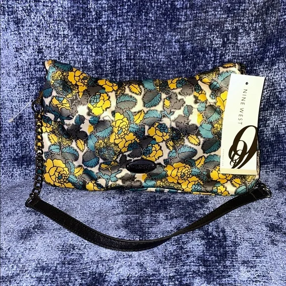 NWT Nine West Floral Clutch - Black, Yellow, Blue - Picture 2 of 5